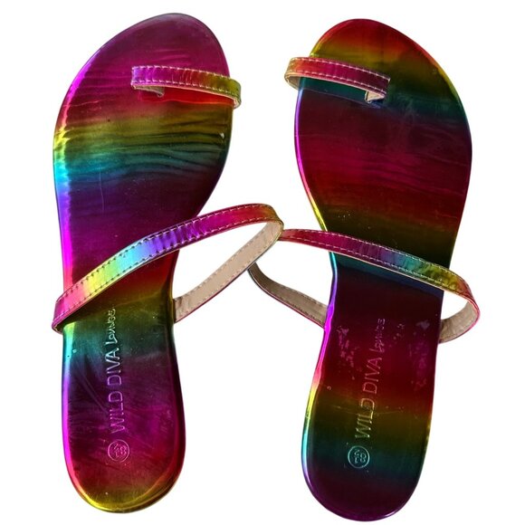 Wild Diva Lounge Multicolored Stripe Flat Heeled Sandals Women's Size 8.5 - Picture 1 of 9